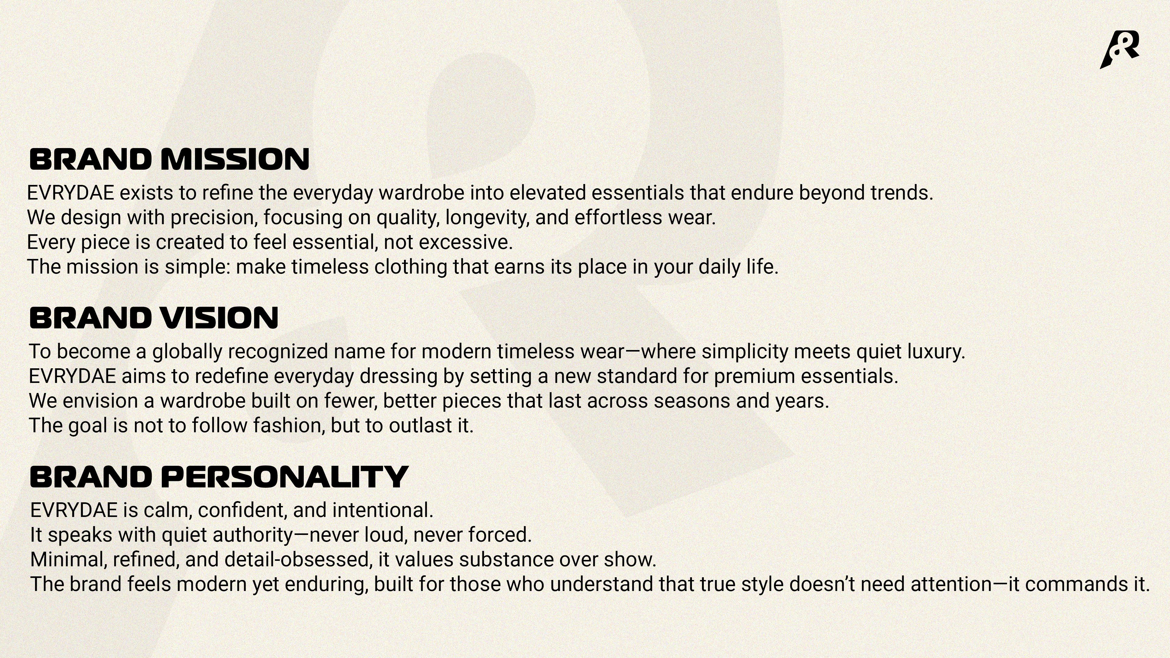 EVRYDAE Brand Foundation — Mission, Vision, Personality